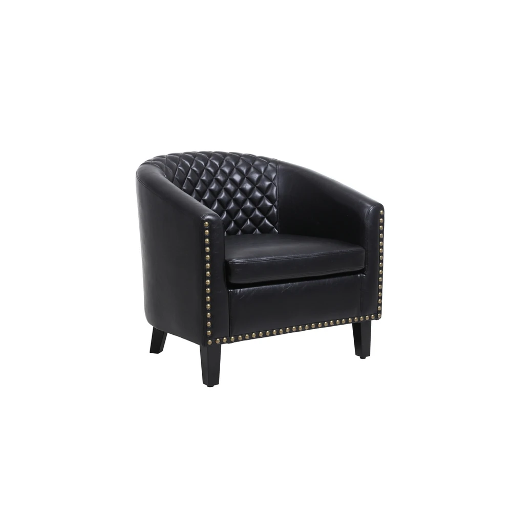 Simplie Fun Accent Barrel Chair Living Room Chair With Nailhead And Solid Wood Legs Pu Leather