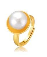 Sterling Silver 14K Gold Plated with Genuine Freshwater Pearl Adjustable Ring