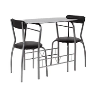 Emma+Oliver 3 Piece Space-Saver Glass Bistro Set With Vinyl Padded Chairs