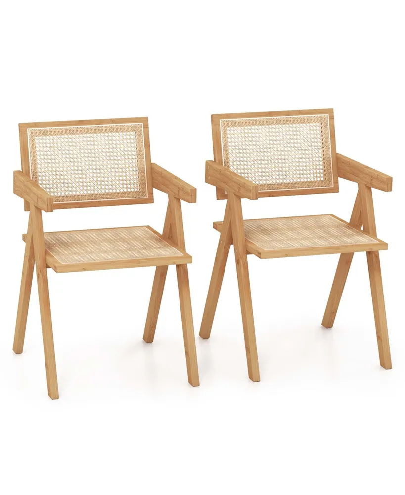 Costway Set of Rattan Accent Chairs Mid Century Dining Armchair Bamboo Frame Kitchen