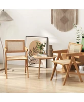 Costway Set of Rattan Accent Chairs Mid Century Dining Armchair Bamboo Frame Kitchen