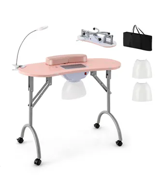Costway Folding & Portable Manicure Table with Dust Collector Led Lamp Carry Bag