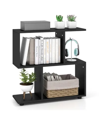 2-Tier Bookshelf Free Standing Wooden Display S-Shaped Shelf Storage Rack