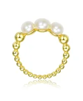 Genevive Sterling Silver 14K Gold Plated and 4.5MM 3 Fresh Water Pearls Ring