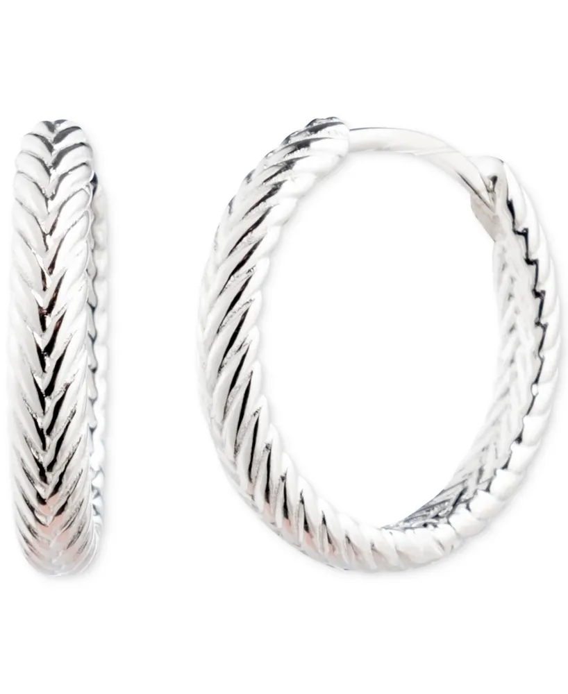 Lauren Ralph Lauren Herringbone-Look Huggie Hoop Earrings in Sterling Silver, 0.64"