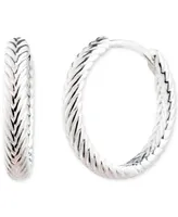 Lauren Ralph Lauren Herringbone-Look Huggie Hoop Earrings in Sterling Silver, 0.64"