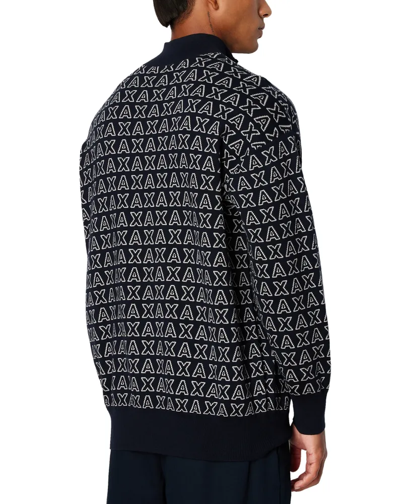 A|X Armani Exchange Men's Ax Outline Logo-Print Quarter-Zip Sweater