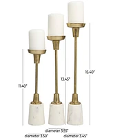 Aluminum Slim Candle Holder with White Marble Base 15", 13" and 11"H, Set of 3