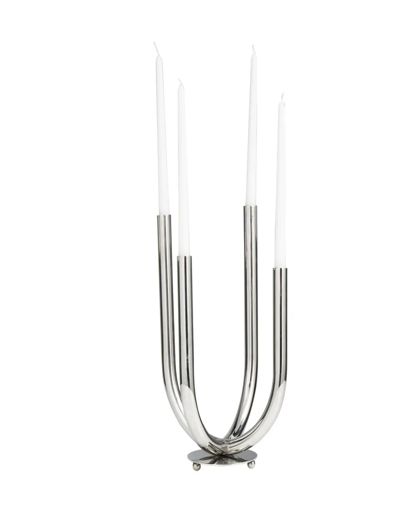 The Novogratz Silver Stainless Steel Metal Abstract U-Shaped Candelabra