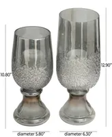 Glass Tinted Candle Holder with Textured Exterior 13" and 11" H, Set of 2