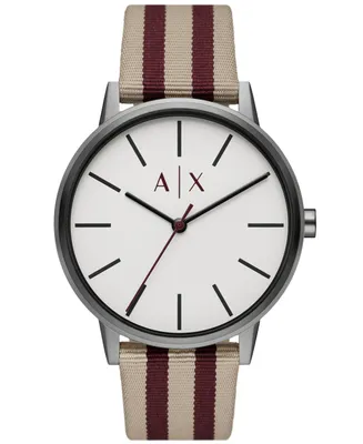 A|X Armani Exchange Men's Cayde Three Hand Brown and Red Pro-Planet Textile Watch 42mm