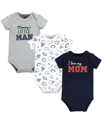 Hudson Baby Baby Boys Cotton Bodysuits, Love Mom, 3-Pack