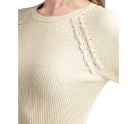 Bcx Juniors' Metallic Lace-Up Raglan-Sleeve Ribbed Sweater