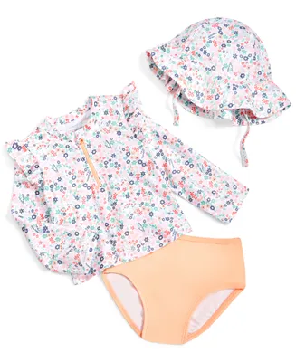 First Impressions Baby Girls Dinosaur Floral Swim Shirt, Bottoms and Hat, 3 Piece Set, Created for Macy's