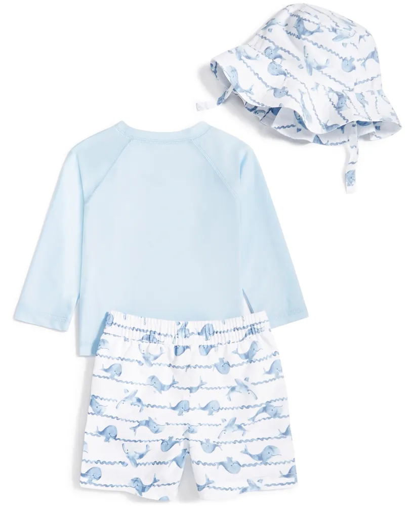 First Impressions Baby Boys Whales Rashguard, Swim Shorts and Hat, 3 Piece Set, Created for Macy's