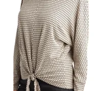 Bcx Juniors' Honeycomb Tie-Hem Dolman-Sleeve Cowlneck Sweater