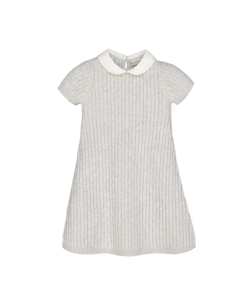 Hope & Henry Baby Girls Organic Cotton Short Sleeve Cable Dress with Collar