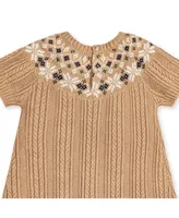 Hope & Henry Baby Girls Short Sleeve Fair Isle Cable Sweater Dress