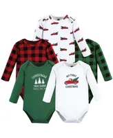 Hudson Baby Boys Unisex Cotton Long-Sleeve Bodysuits, Christmas Tree, 5-Pack