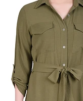 Ny Collection Petite Long Roll Tab Sleeve Shirtdress