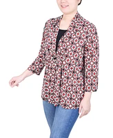 Ny Collection Petite Puff Print 3/4 Sleeve Two-Fer Top