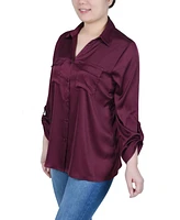 Ny Collection Petite 3/4 Sleeve Roll Tab Satin Blouse