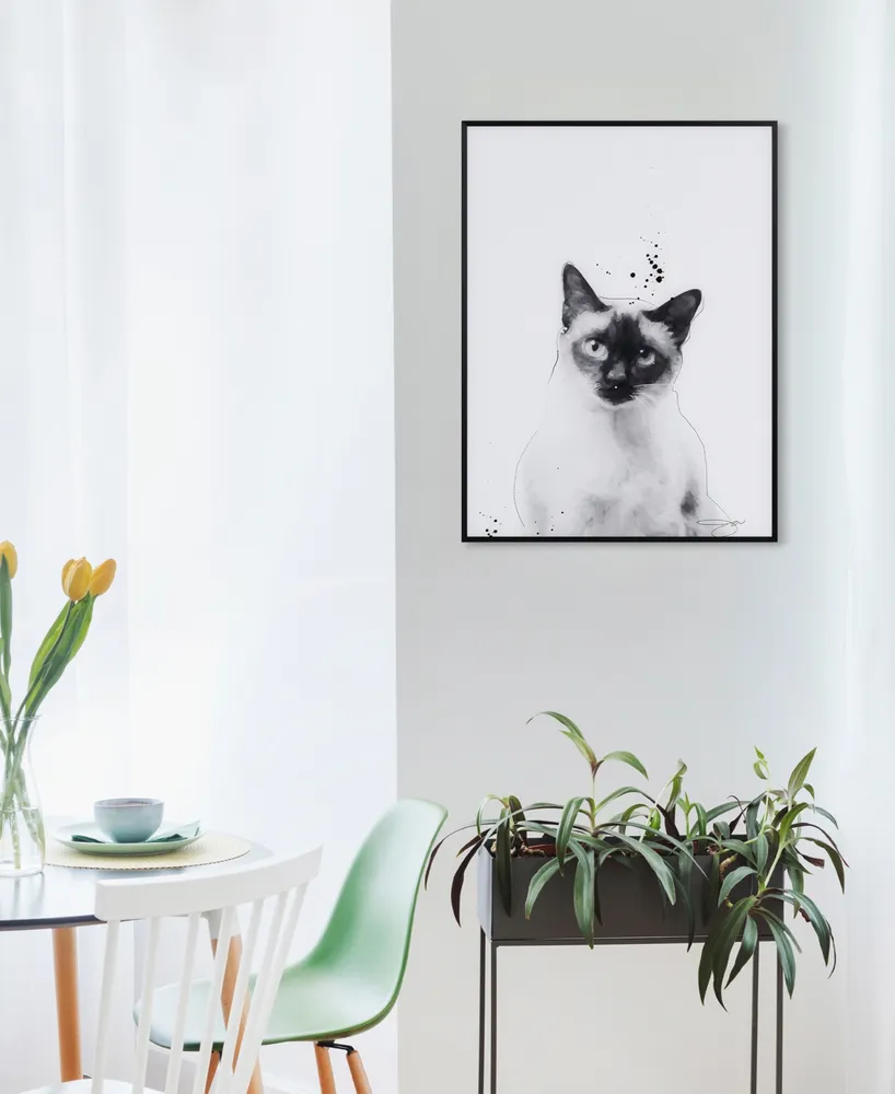 Empire Art Direct "Siamese" Pet Paintings on Printed Glass Encased with A Black Anodized Frame, 24" x 18" x 1"