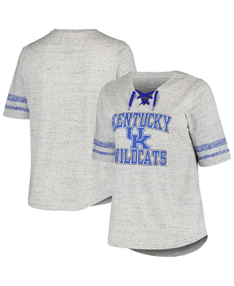 Women's Profile Heather Gray Distressed Kentucky Wildcats Plus Size Striped Lace-Up T-shirt