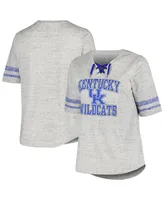 Women's Profile Heather Gray Distressed Kentucky Wildcats Plus Striped Lace-Up T-shirt