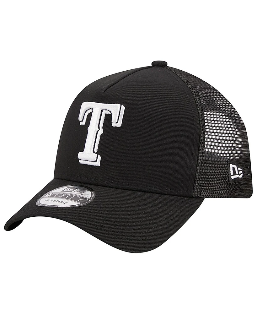 Men's New Era Black Texas Rangers A-Frame 9FORTY Trucker Adjustable Hat