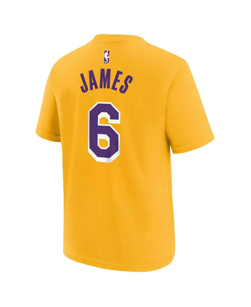 Big Boys LeBron James Gold Los Angeles Lakers Icon Name and Number T-shirt