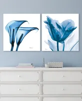 Empire Art Direct Lusty Blue Tulip Indigo Calla Lililes Frameless Free Floating Tempered Glass Panel Graphic Wall Art, 24" x 24" x 0.2" Each, Set of 2