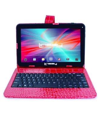 Linsay New 10.1" Tablet Octa Core 128GB with Exclusive Luxury Red Crocodile Style Keyboard Newest Android 13