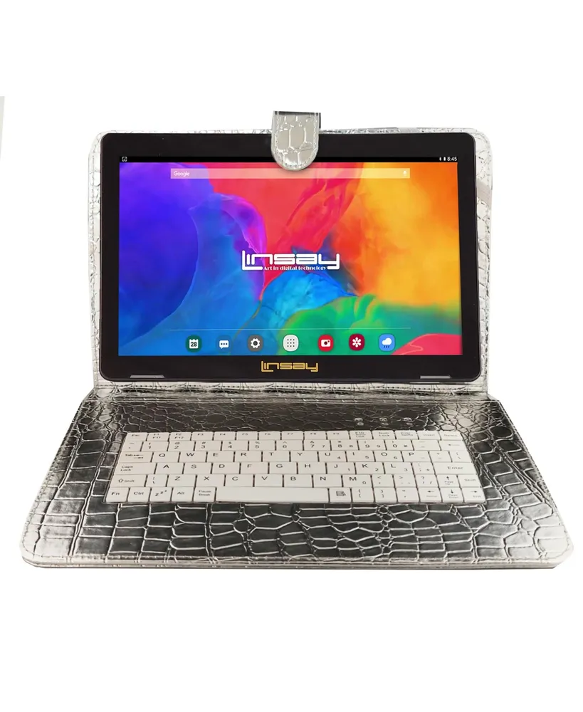 Linsay New Linsay 10.1 Tablet Bundle Deluxe with Silver Keyboard with  Super Screen 1280x800 Ips Quad Core 2GB Ram 64GB Newest Android 13