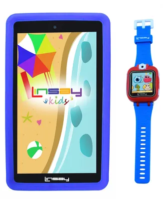 Linsay New 7" Kids Wi-Fi Tablet Bundle with 1.5 Kids Smart Watch Selfie Camera 64GB Newest Android 13