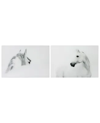 Empire Art Direct White Horses Set Frameless Free Floating Tempered Art Glass Wall Art, 48" x 32" x 0.2" Each