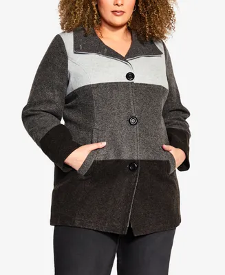 Avenue Plus Size Color Block Stripe Button Front Jacket