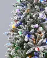 Seasonal Snow Kissed Pine 6' Pre-Lit Flocked Pvc Slim Tree with Metal Stand, 521 Tips, 200 Led Lights