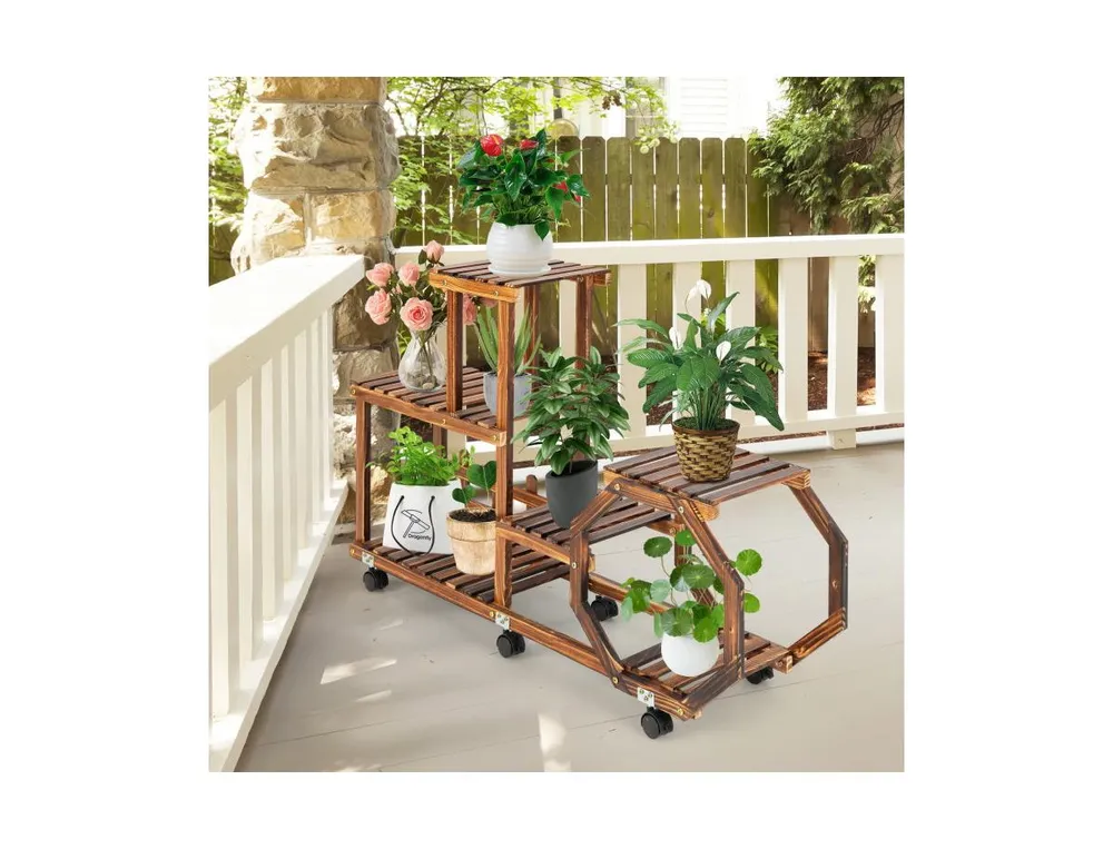 6-Layer Wooden Plant Stand for 8 Pots-Brown
