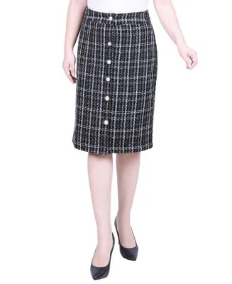 Ny Collection Petite Slim Tweed Double Knit Knee Length Skirt