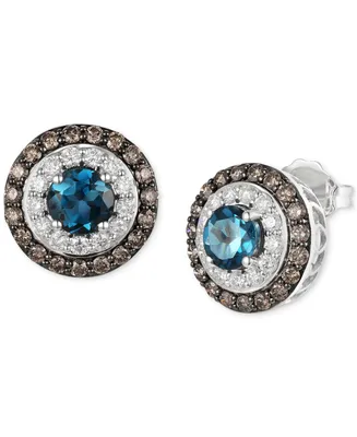Le Vian Chocolatier Deep Sea Blue Topaz (1 ct. t.w.) & Diamond (7/8 ct. t.w.) Double Halo Stud Earrings in 14k White Gold
