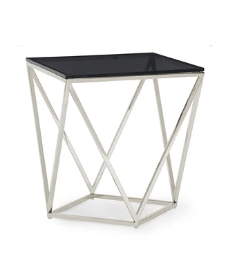 Aria 22" Smoked Glass and Polished Stainless Steel End Table