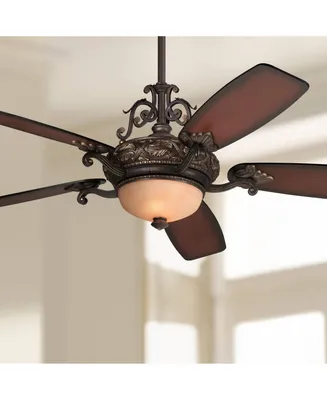 Casa Vieja 56" Casa Esperanza Vintage Indoor Ceiling Fan with Light Led Remote Control Dimmable Antique Bronze Gold Shaded Teak Blades for House Bedro