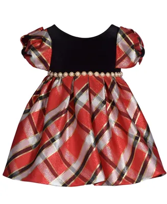 Bonnie Baby Baby Girls Stretch Velvet to Taffeta Plaid Skirt Dress