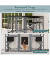 Costway Large Wooden Cat House 71'' Indoor Outdoor Weatherproof Catio Kitten Enclosure