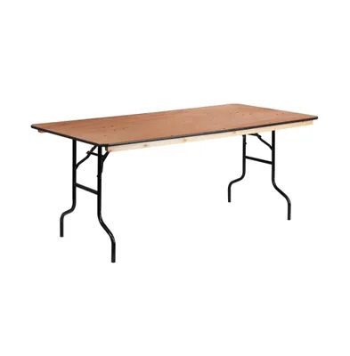 Emma+Oliver 6-Foot Rectangular Wood Folding Banquet Table With Clear Coated Finished Top