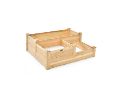 3-Tier Wooden Raised Garden Bed with Open-Ended Base-Natural