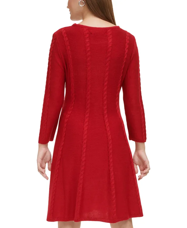 Jessica Howard Women's Mock Neck Cable-Knit Sweater Dress - Macy's