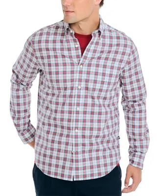 Nautica Men's Heathered Plaid Long-Sleeve Button-Up Shirt