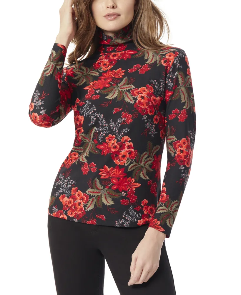 Jones New York Women's Printed Moss Crepe Fitted Turtleneck Top